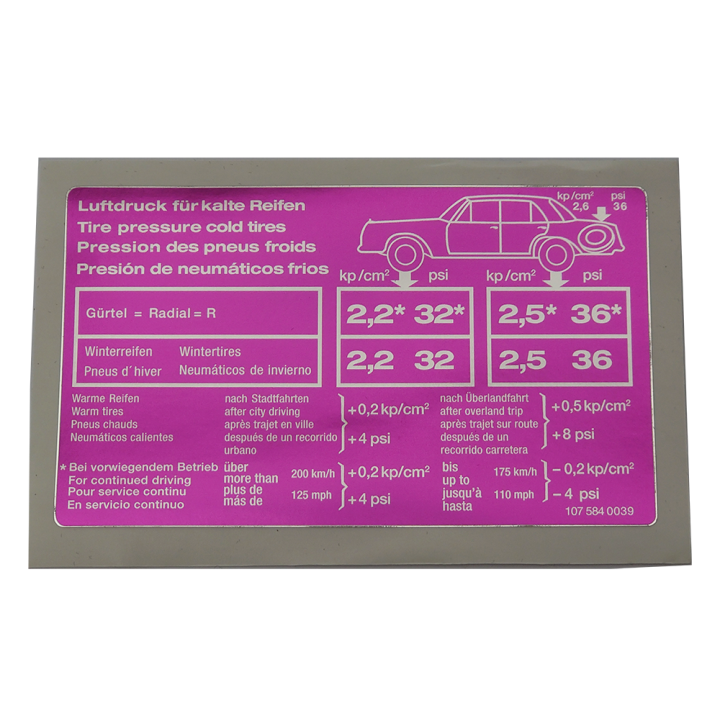 Sticker Tire Pressure R107 - 1075840039