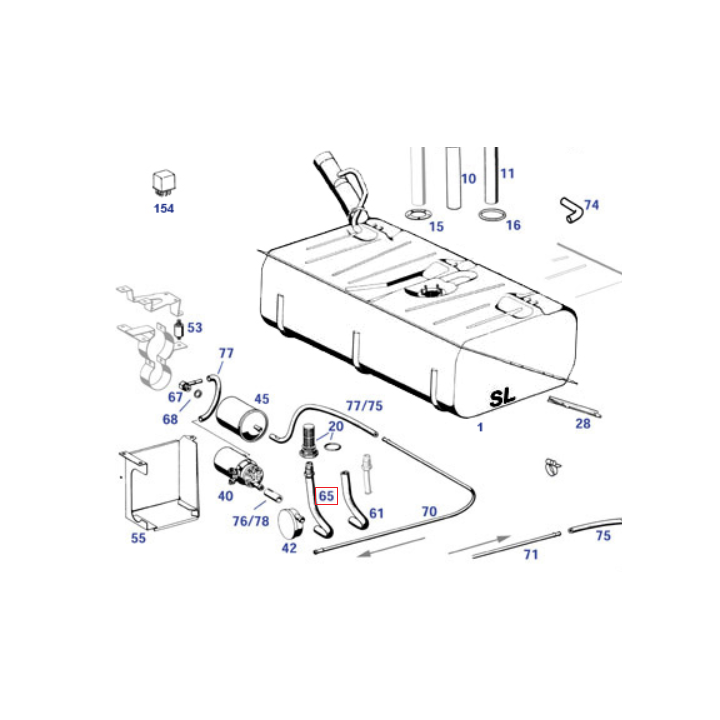 Fuel Feed Pipe from Tank to Damper Cage - R107 SL SLC - 1164701575